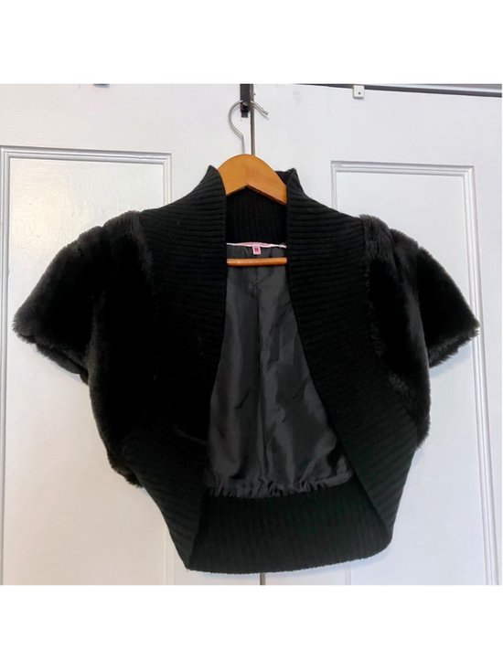 Miss Posh Sweaters - GLAM BLACK FAUX FUR BOLERO SHRUG